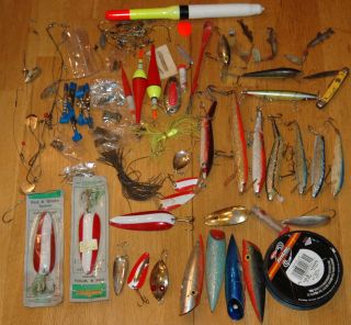 Vintage LOT FISHING lures tackle rapala rebel spoons lighted bobbers