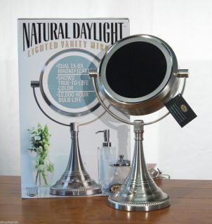 Natural Day light Lighted Vanity Makeup Mirror Nickel 1x 8x Magnifying