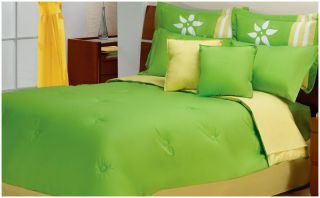 New Lime Green Yellow White Flowers Comforter Bedding Set