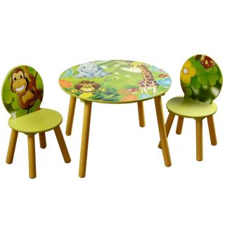 NEW Toddlers Kids Wood Wooden Round Table and Chair Set Animal Jungle