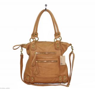 Linea Pelle Scotch Leather Gold Stud Accents Dylan Medium Tote Bag