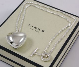 NEW LINKS OF LONDON Large Silver Valentine Heart Locket Chain Pendant