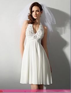 Bridal Gown Sexy V Neck Beaded Little White Dress Bridesmaid