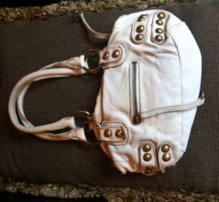 Linea Pelle Mini Dylan Speedy Cream Leather w Gold Studded Accent $435