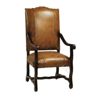 Spanish Leather Large Nail Head Arm Dining Chairs 2