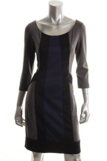 London Times NEW Gray Colorblock Scoop Neck 3 4 Sleeves Casual Dress 8