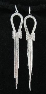 Fab Long Prom Party Diamante Bow Clip on Hoop Earrings