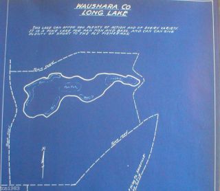 Vintage Wisconsin Fishing Map Waushara County Long Lake