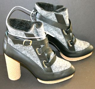 LOEFFLER RANDALL SHEARLING BOOTS GRAY&BLACK COLOR WOOL & LEATHER 9