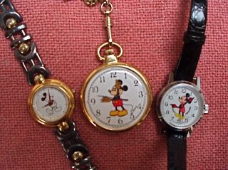 Three Mickey Mouse Watches Lorus Pocket Watch Bradley Time 112s Japan