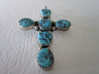 Vintage Native American Sterling Silver Turquoise Cross Artist Signed