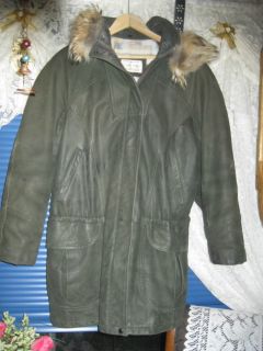 Lone Pine Leather Long Coat with Fox Fur Trim Removable Hood Womens M