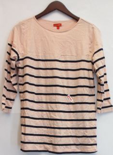 Louise Roe Striped Breton 3 4 Sleeves Top Light Pink Navy Sz L New 2nd