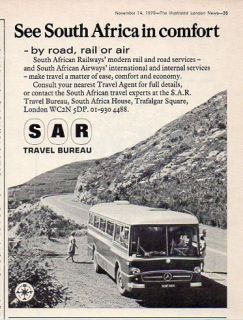 South African Railway SAR Travel Bureau Airway Bus Travel Print Ad