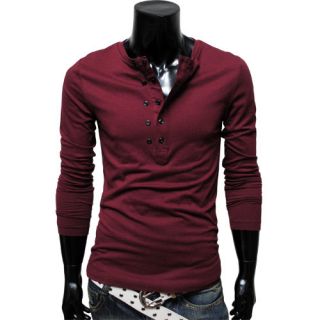 DK13 THELEES Mens Slim Fit Long Sleeve Button Point Tshirts Wine M US