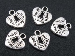 12 x Tibetan Silver made with love Heart Charms Pendants Jewelry