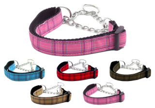 Plaid Nylon Martingale Chain Limited Slip Loop Pet Dog Collar