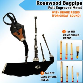 Lowland Small Pipes African Blackwood Bagpipe Bellows Blown Double