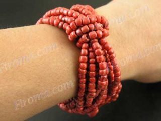 Luscious Rich 4mm Coral Red Seed Beads Bracelet