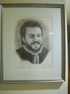 Opera Star, LUCIANO PAVAROTTI Autographed Signed Drawing, Limited