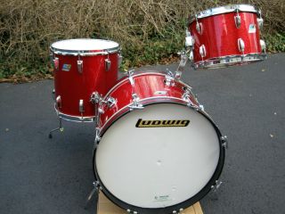 Ludwig Classic Down Beat Drum Set 20 12 14 Red Sparkle Blue Olive