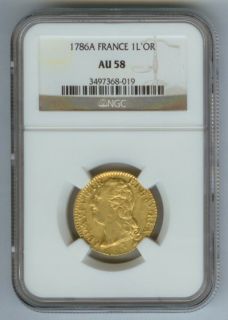 1786 A Gold France 1 Louis Dor Coin NGC About 58 Louis XVI