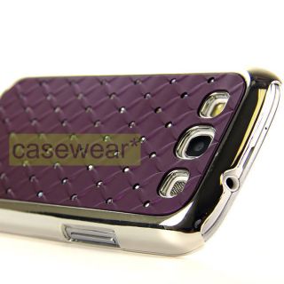 LUXMO PURPLE CHROME DELUXE BLING GEM CASE COVER FOR SAMSUNG GALAXY S 3