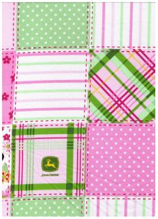 John Deere Pink Floral Madras Patch Plaid Fabric BTY