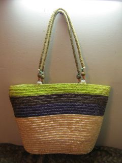 new straw beaded Magid striped beach bag summer handbags beach purple