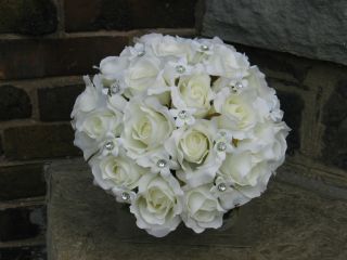 White Roses Stephanotis and Bling Bridal Wedding Bouquet