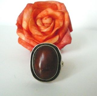 Antique Art Deco Caramel Amber Cabochon Ring Size 7 Made in Poland