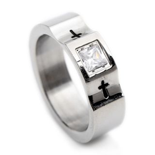 Crystal Cross Stainless Steel Mens Ring Size 9 10 11 12 R273