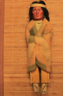 Native American Skookum Doll Old Indian 1940s Hand Carved Wood Folk