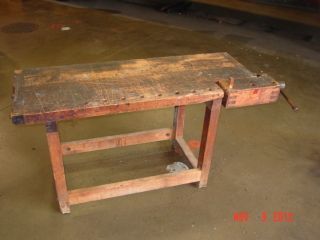 Antique Work Bench Solid Wood Maple Walnut Carpenters Table Buffet