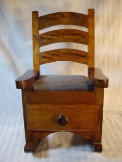 Vintage Large Wood Sewing Notions Rocking Chair Thread Holder
