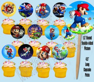 Super Mario Bros Video Game Double Sided Images Cupcake Picks Cake