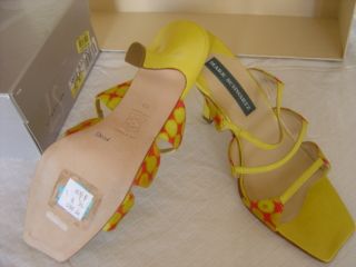 NEW MARK SCHWARTZ ELECTRIC RED YELLOW FABRIC SANDAL LEATHER STRAPS