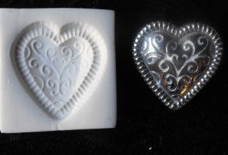 Heart with Scroll Details Handmade Polymer Clay Push Mold Very Pretty