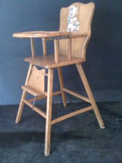 Vintage Oak Maple High Chair w Musical Bear Made by Oak Hill
