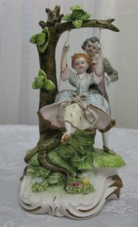 Capodimonte Courting Couple Tree Swing Figurine Marked Signed