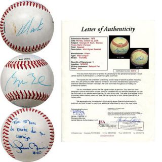 George w Bush Martin Torrijos Jr Mariano Rivera Signed Baseball JSA