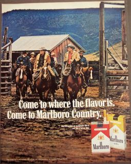 Vintage Ad Several Cowboys Riding Horses Marlboro Cigarettes
