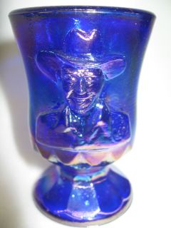 Cobalt blue carnival glass toothpick / match holder hopalong cassidy
