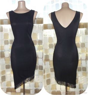 50s Style Bead & FRINGE Trim Cocktail Flapper Wiggle Dress MARILYN S/M