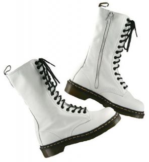 NEW Doc Dr Martens 1B99 Shoes White Leather 14 Eye Zip Tall Boots US 8