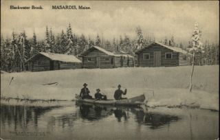 Masardis Me Blackwater Brook Winter Canoe c1910 PC