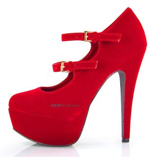 PENELOPE04 Red F Suede Mary Jane Platform Dress Pump Double Strap High