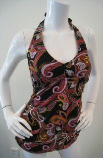 Liz Lange Maternity Swimsuit Tankini Top Only Black Pink Paisley s XL