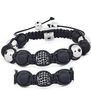 Pave Bead Matte Onyx Black Shamballa Macrame Bracelets for Men