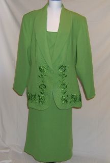Maxie Klein Green Embellished Skirt Suit Size 20